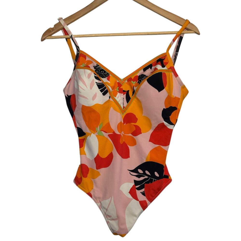Gottex Silver Vibrant Floral Print One 1 Piece Swimsuit Size 12